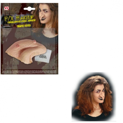 Máscara de nariz de bruxa com textura enrugada em embalagem com texto FX MAKEUP