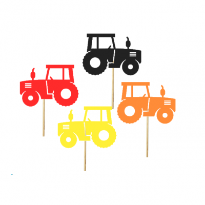 Recortes coloridos de tratores em palitos