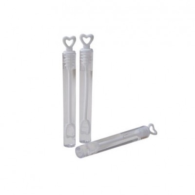 Tubos transparentes para bolhas de sabão com tampa em forma de coração