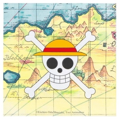 Mapa colorido com logo de caveira com chapéu e ossos cruzados