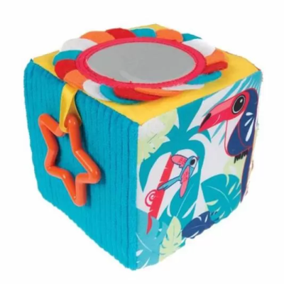 Cubo de brinquedo macio colorido com espelho e argola de estrela