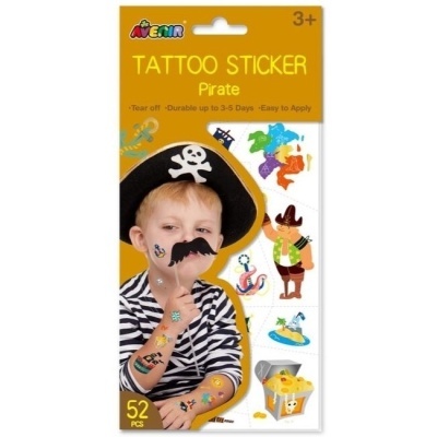 Tatuagens autocolantes temáticas de pirata para crianças num pacote colorido