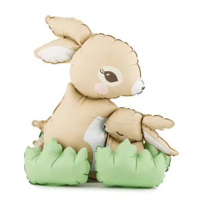 Balão decorativo coelhos castanhos com folhas verdes