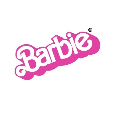 Logótipo da Barbie em rosa com contorno branco