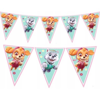 Bandeirinhas triangulares decorativas com cães animados coloridos para festa