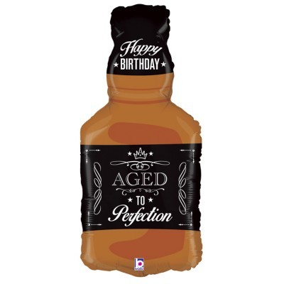 Balão em forma de garrafa com textos de aniversário