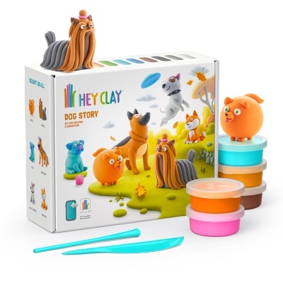 Kit de modelagem Hey Clay Dog Story com argila colorida e figuras de cães em massa de modelar