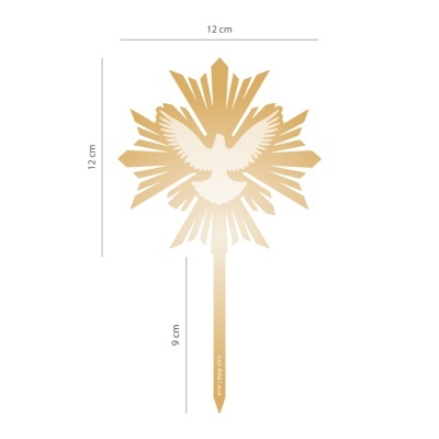 Enfeite dourado em forma de pomba com raios, fundo branco