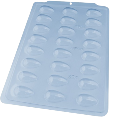 Forma de plástico rígido transparente com cavidades em formato de ovo