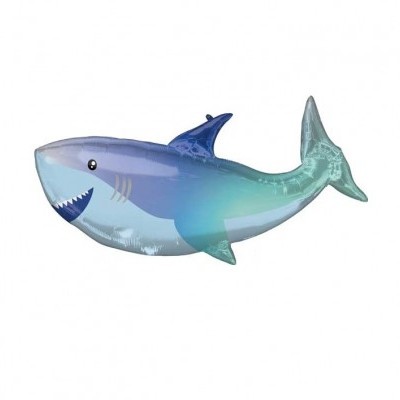 Balão de alumínio em forma de tubarão azul com gradiente verde