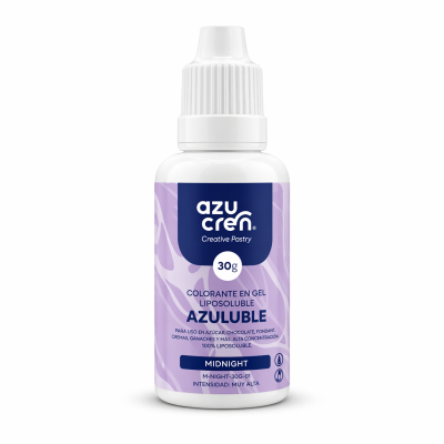 Frasco branco com rótulo lilás indicando colorante em gel azul AZULUBLE da azu crem