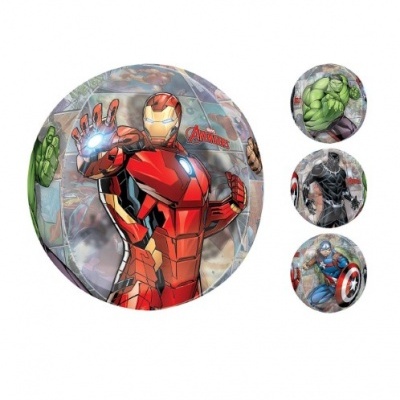 Quatro bolas de plástico com imagens de super-heróis dos Vingadores.