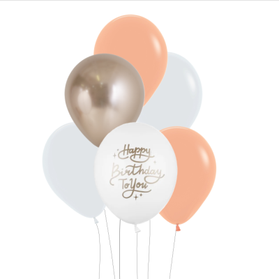 Balões coloridos de aniversário com texto 'Happy Birthday To You'