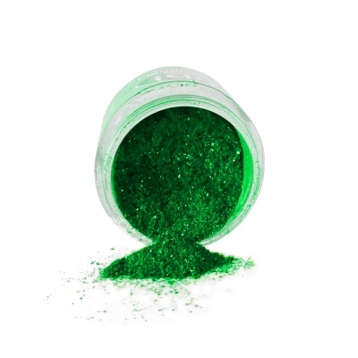 Frasco de glitter verde brilhante derramando