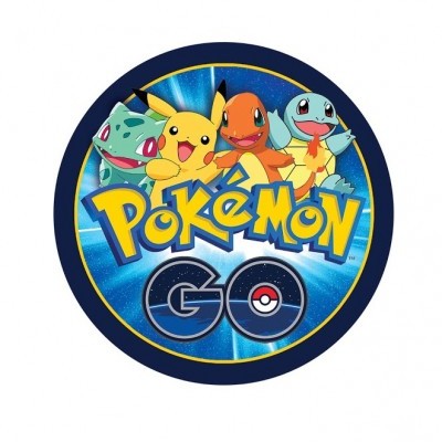 Logo do jogo Pokémon GO com os personagens Bulbasaur, Pikachu, Charmander e Squirtle