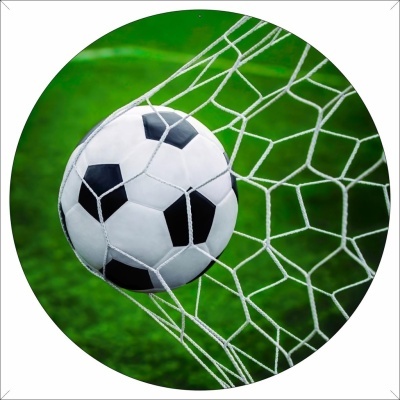 Bola de futebol preta e branca presa na rede de um golfe