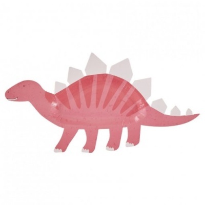 Boneco de dinossauro rosa com placas brancas nas costas
