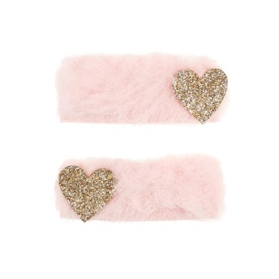 Acessórios para cabelo rosa com corações dourados brilhantes