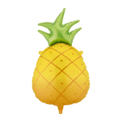 Balão em forma de ananás amarelo e verde com padrão quadriculado.