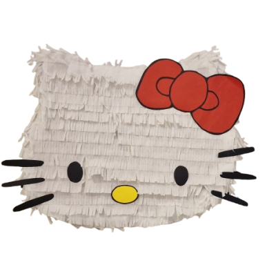 Piñata cabeçalho Hello Kitty branco com laço vermelho