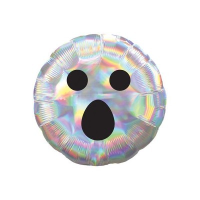 Balão holográfico prata com expressão facial de surpresa