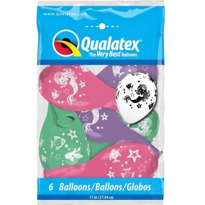 Pacote de 6 balões de látex decorados com sereias em várias cores