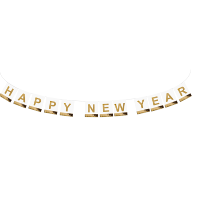 Faixa decorativa 'HAPPY NEW YEAR' em letras douradas