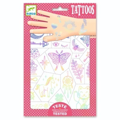 Pacote de tatuagens temporárias coloridas com desenhos variados
