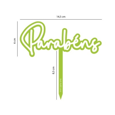 Decorativo verde com mensagem 'Parabéns' e estaca para fixar