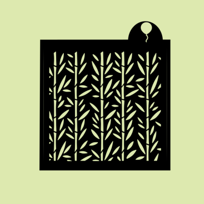 Recorte decorativo preto com padrão de folhas sobre fundo verde-claro