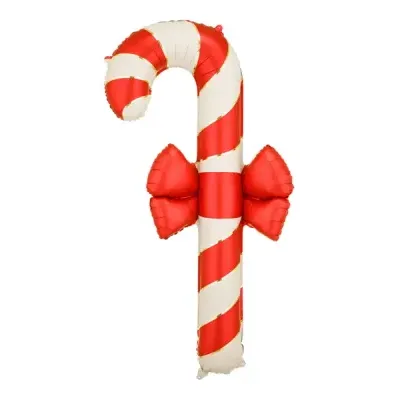 Balão em forma de bastão de Natal vermelho e branco com laço