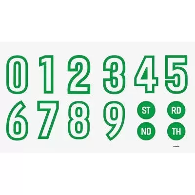Números verdes e sufixos em fundo branco