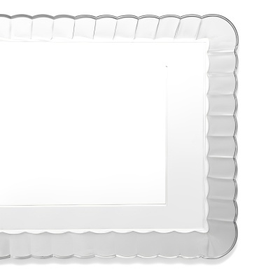 Prato quadrado de vidro transparente com borda ondulada