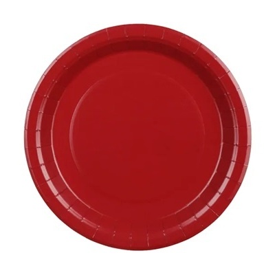 Prato redondo de papel vermelho com borda pregueada