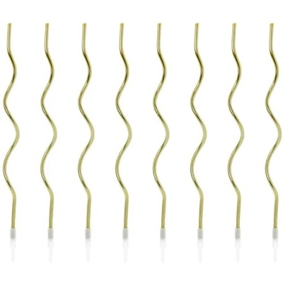 Oito velas douradas finas onduladas com pontas brancas