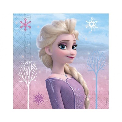 Guardanapo com personagem Elsa do Frozen em fundo com flocos de neve