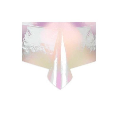 saco plástico iridescente e transparente sobre fundo branco