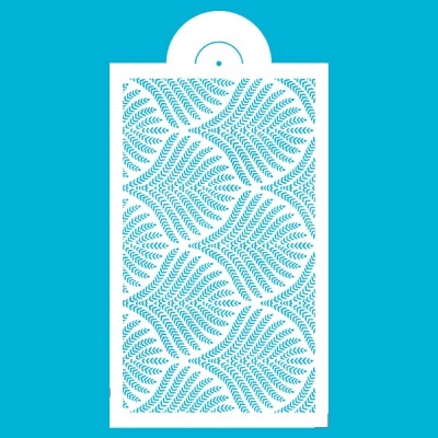 Cortiça branca com padrão recortado azul de folhas sobre fundo azul