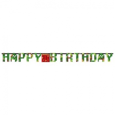 Faixa decorativa 'HAPPY BIRTHDAY' verde com presente vermelho para festas