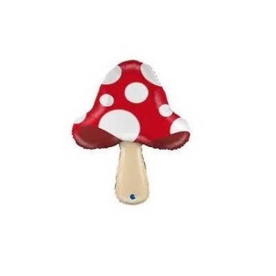 Balão foil em forma de cogumelo vermelho com manchas brancas