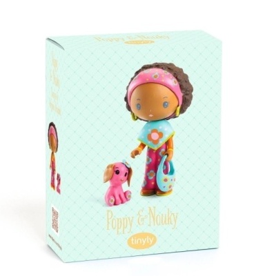 Embalagem azul claro com boneca e cão rosa Poppy & Nouky Tinyly