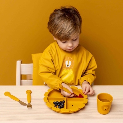 Conjunto refeição infantil silicone amarelo em forma de leão