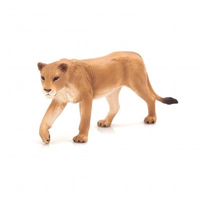 Figura de leão fêmea em plástico castanho e bege