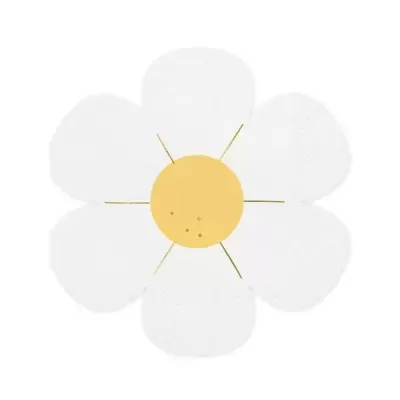 Flor decorativa branca com núcleo amarelo e furos