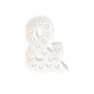 Letra e comercial (&) luminosa branca sobre fundo branco