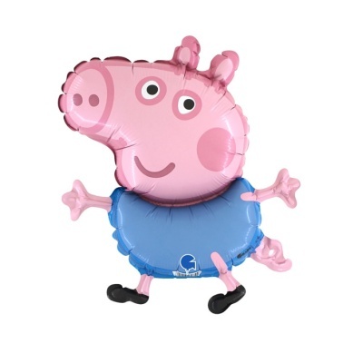 Balão Peppa Pig rosa com roupa azul e sapatos pretos