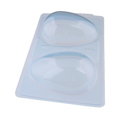 Molde plástico transparente com duas cavidades formato gota com inscrições