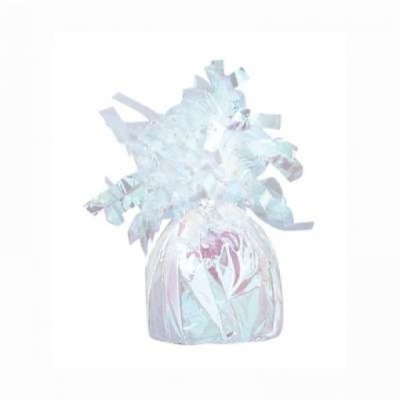 Peso para balões transparente com efeito iridescente e tiras decorativas