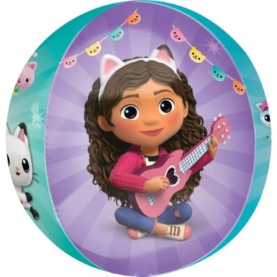 Bola com menina a tocar ukulele e decoração colorida de gatos