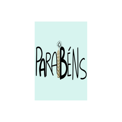 Cartão de felicitações 'PARABÉNS' com vela dourada acesa